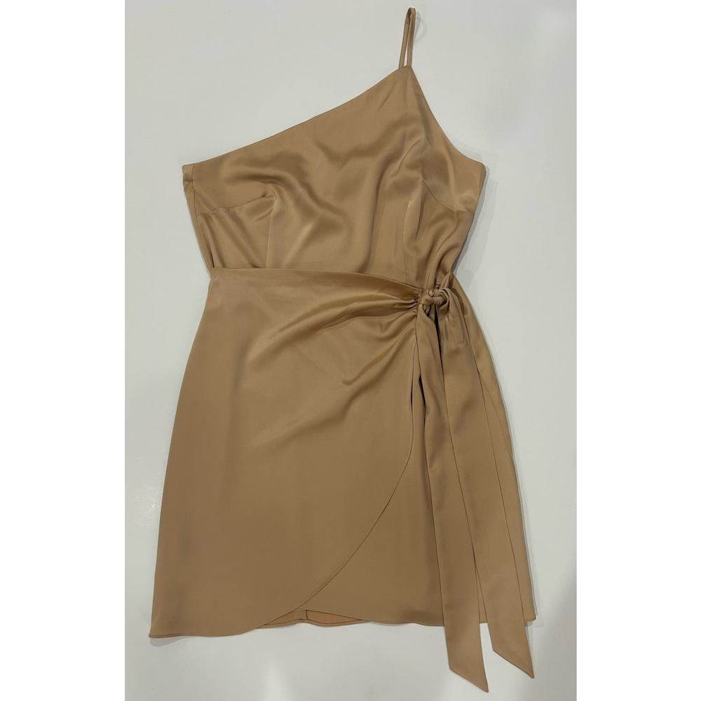 Gianni Bini One Shoulder Beige Spaghetti Strap Tie Waist Wrap Dress Sz 10 - Picture 4 of 8